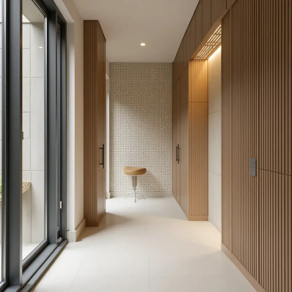 a photo of a corridor featuring a pegboard for versatile storage options