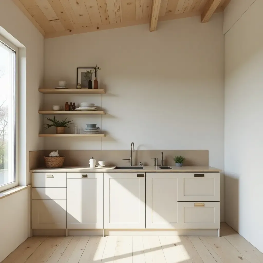 a photo of a minimalist kitchen with a focus on eco-friendly materials