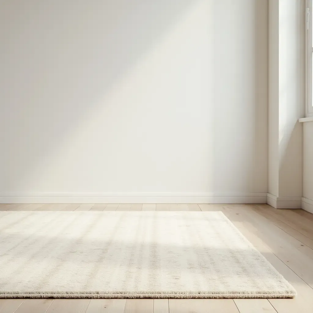 a photo of a minimalist area rug in neutral tones