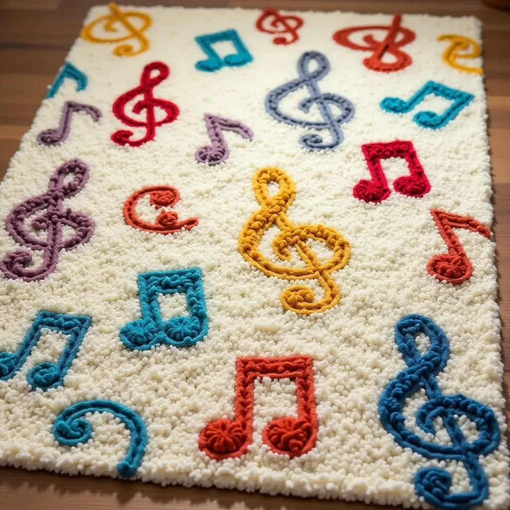 a photo of a rug with colorful musical notes for little musicians