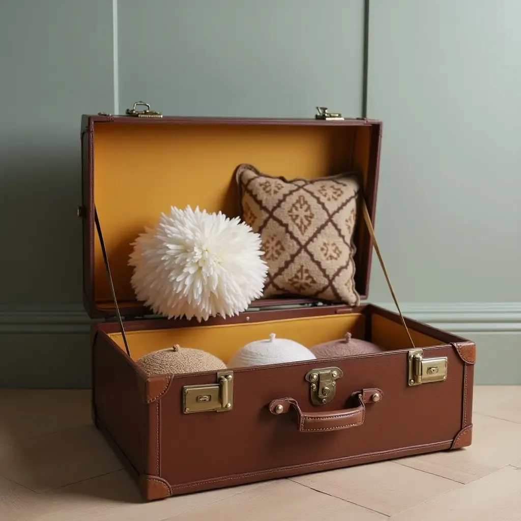 a photo of a vintage suitcase used as a decorative storage piece