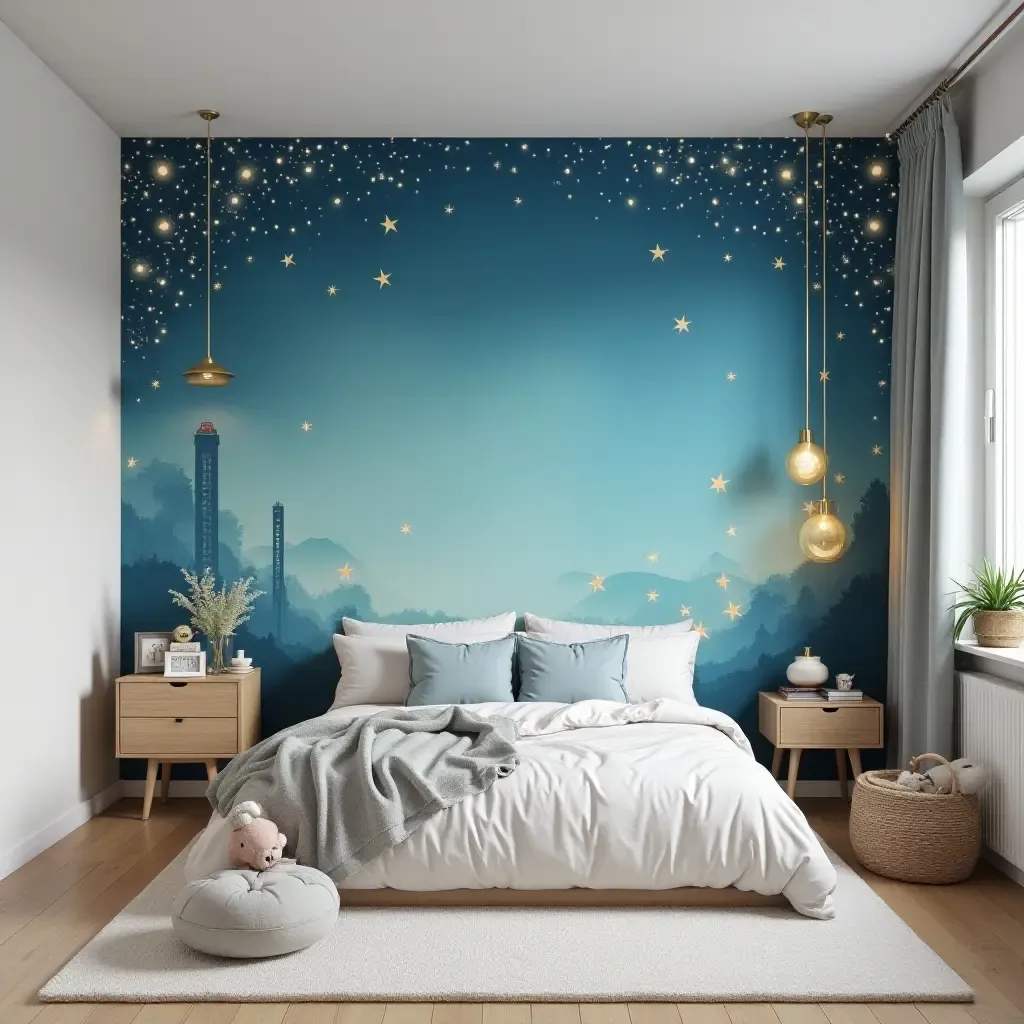 a photo of a glamorous wall mural in a children&#x27;s bedroom