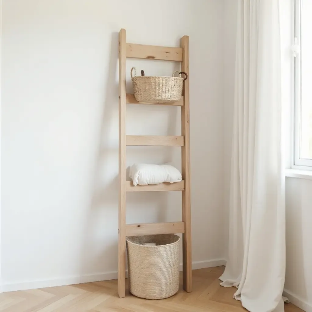 a photo of a wooden ladder used for nursery storage