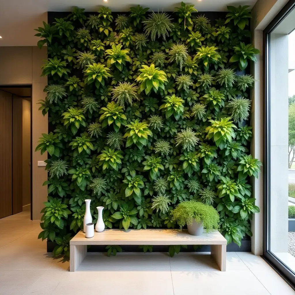 a photo of a garden wall featuring a variety of herbs in an entrance hall