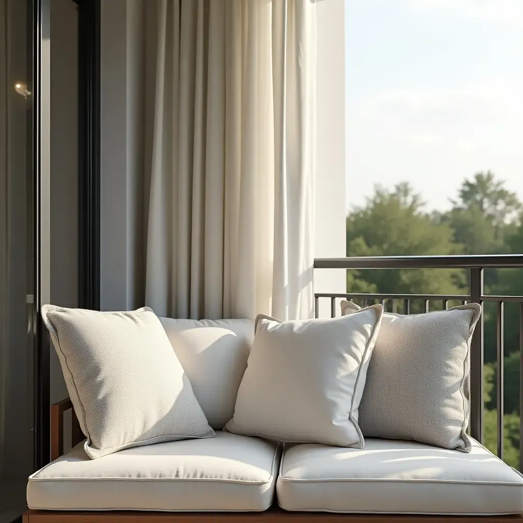 a photo of a balcony with throw pillows arranged for comfort