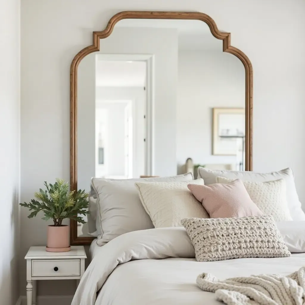 a photo of a stylish teen bedroom featuring a vintage mirror and farmhouse decor