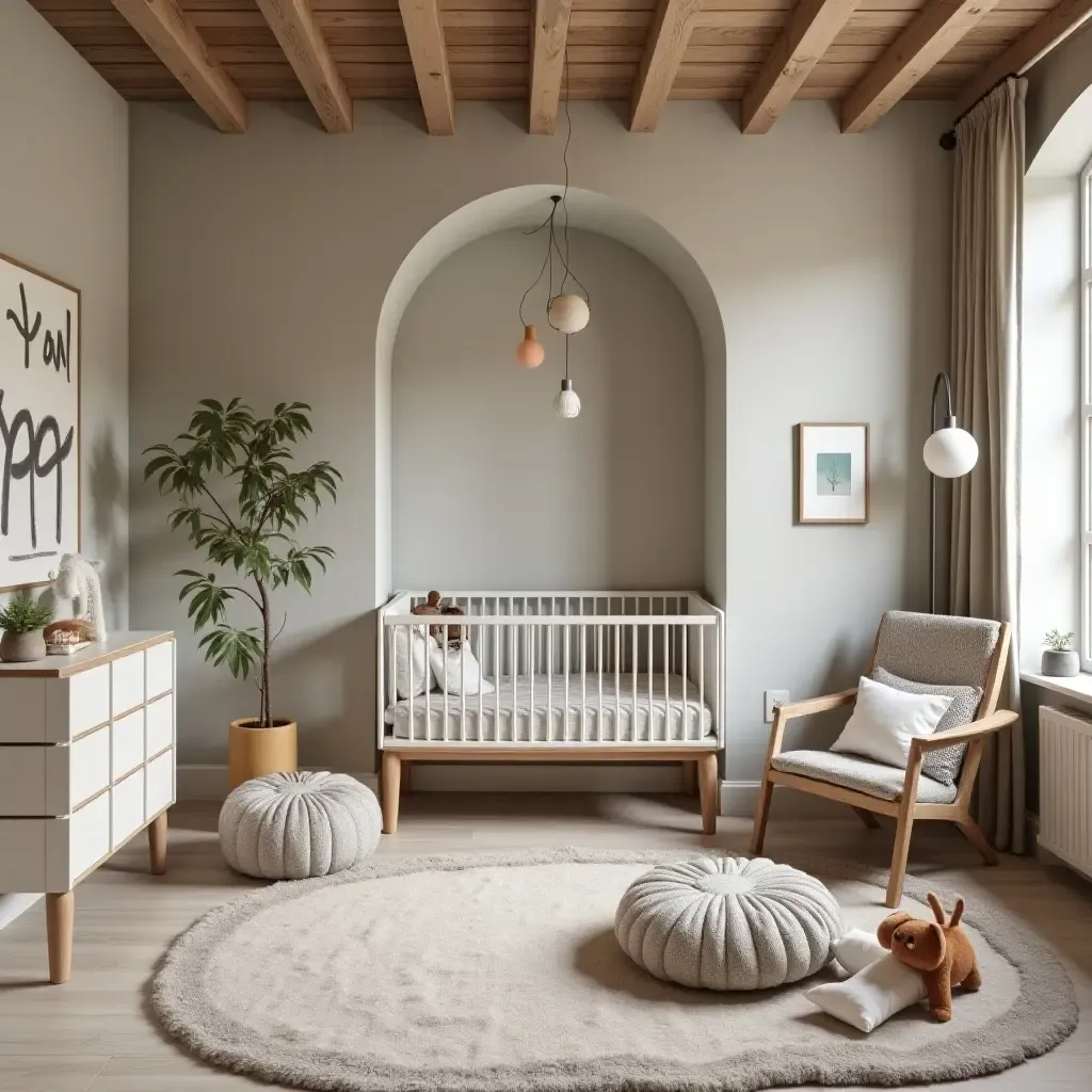 a photo of a nursery with an industrial-style play area for kids