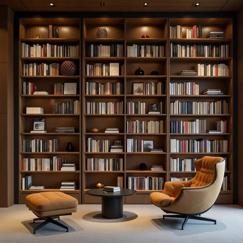 a photo of a contemporary library with a geometric book display