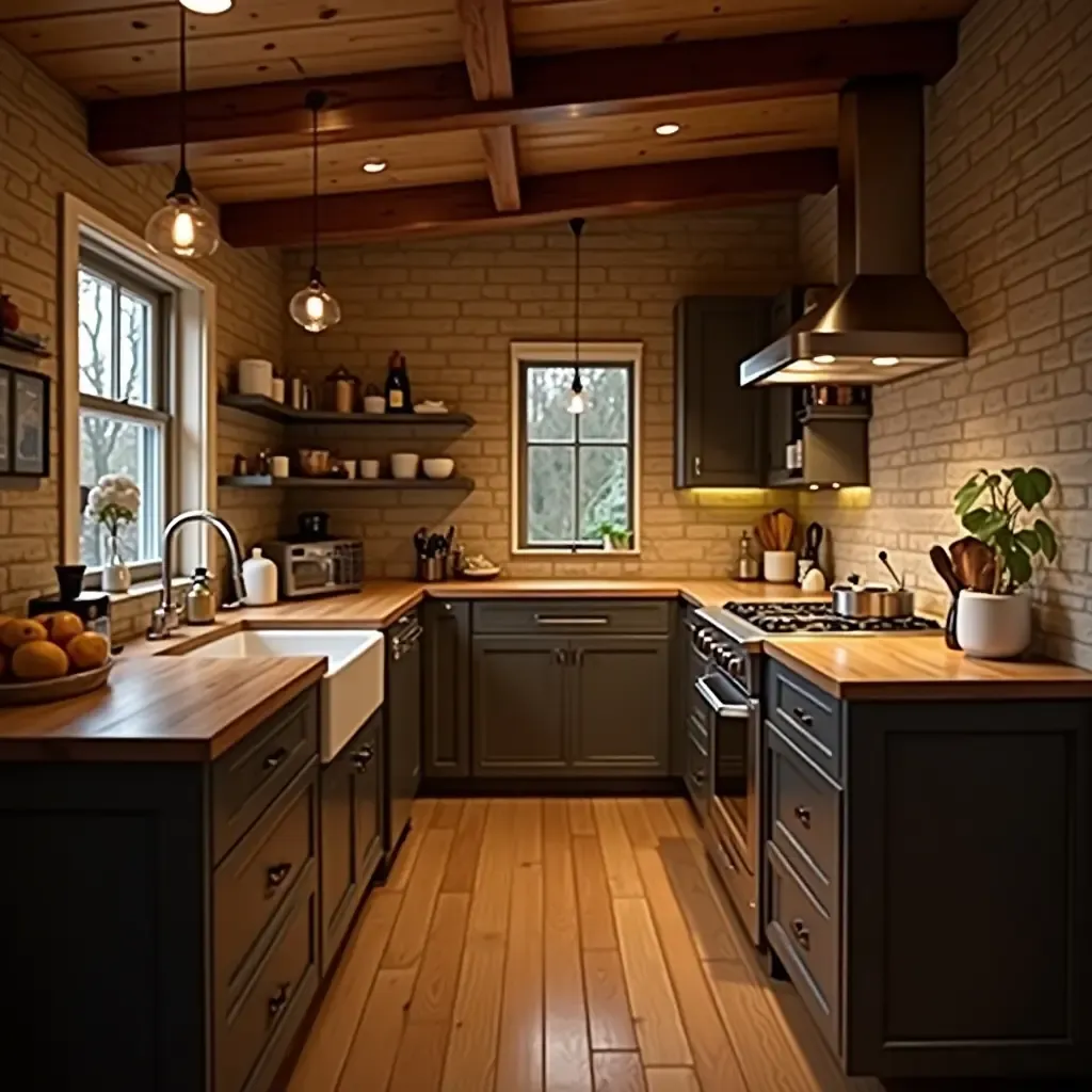 a photo of a cozy kitchen with a warm, inviting atmosphere