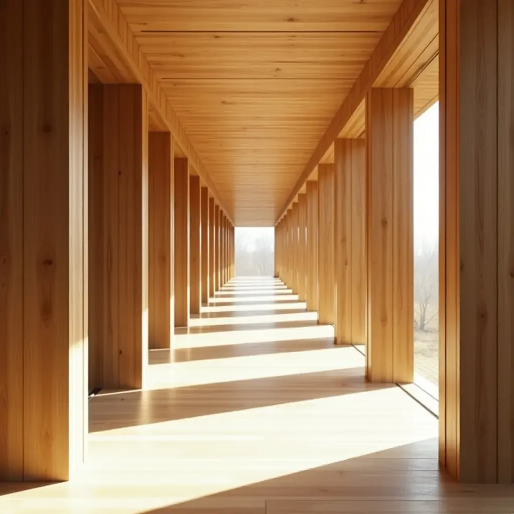 a photo of a corridor with wooden accents and natural light