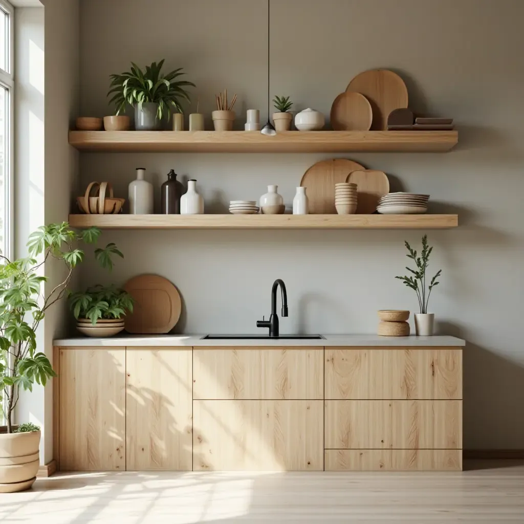 a photo of open shelving with a focus on sustainable and eco-friendly products