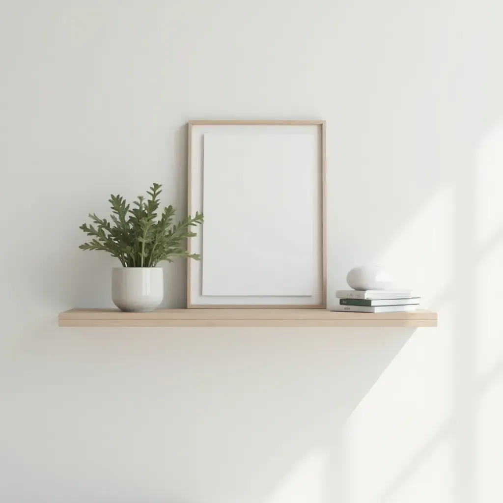 a photo of a floating shelf displaying minimalist decor