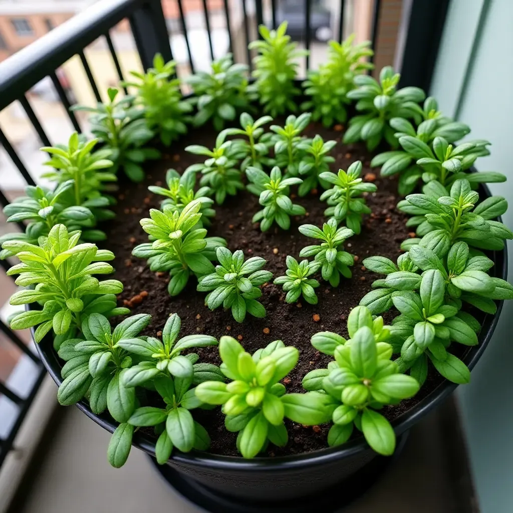 a photo of a balcony with a creative herb spiral garden