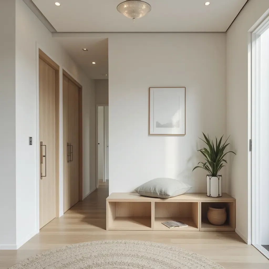 a photo of an entrance hall with a hidden storage bench