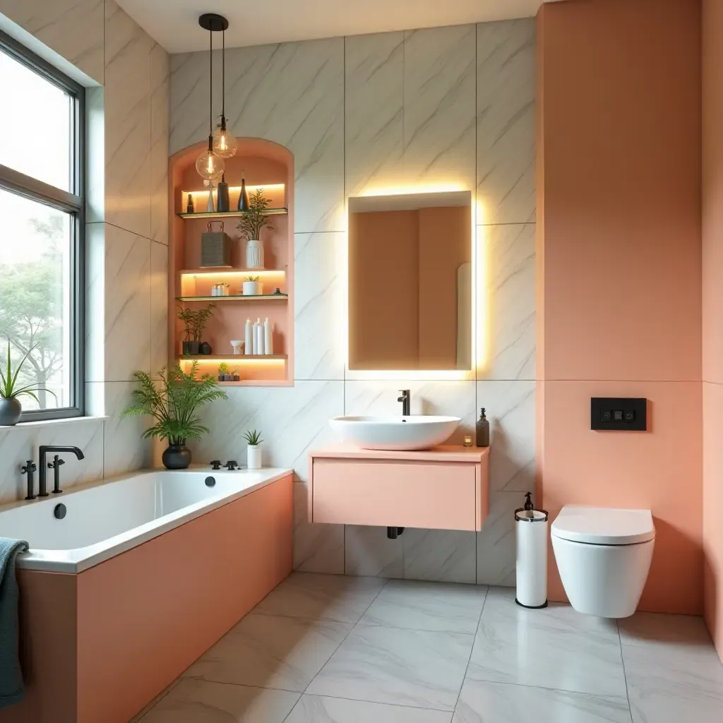 a photo of a vibrant bathroom with magnetic strip for tools