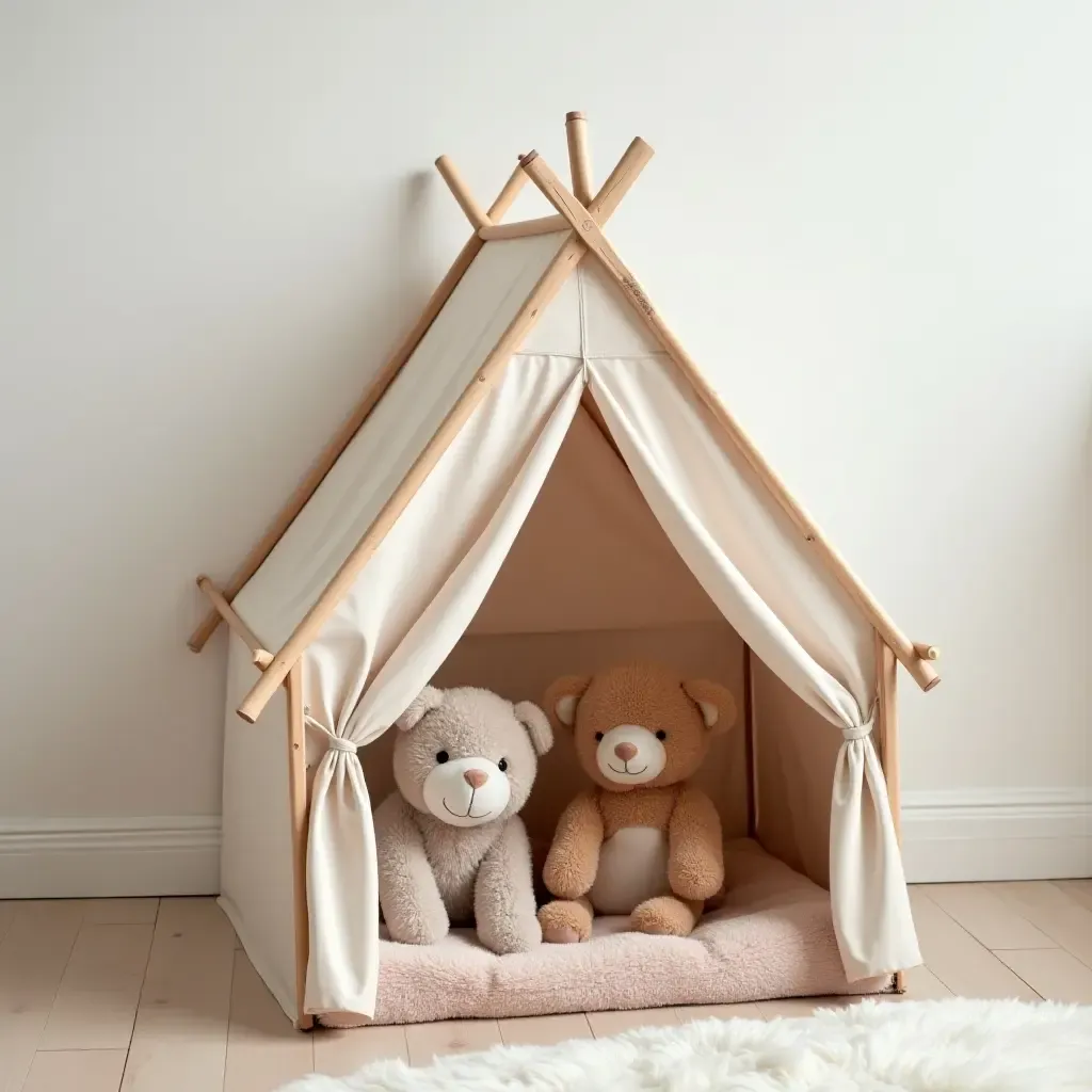 a photo of a playful tent with storage for stuffed animals