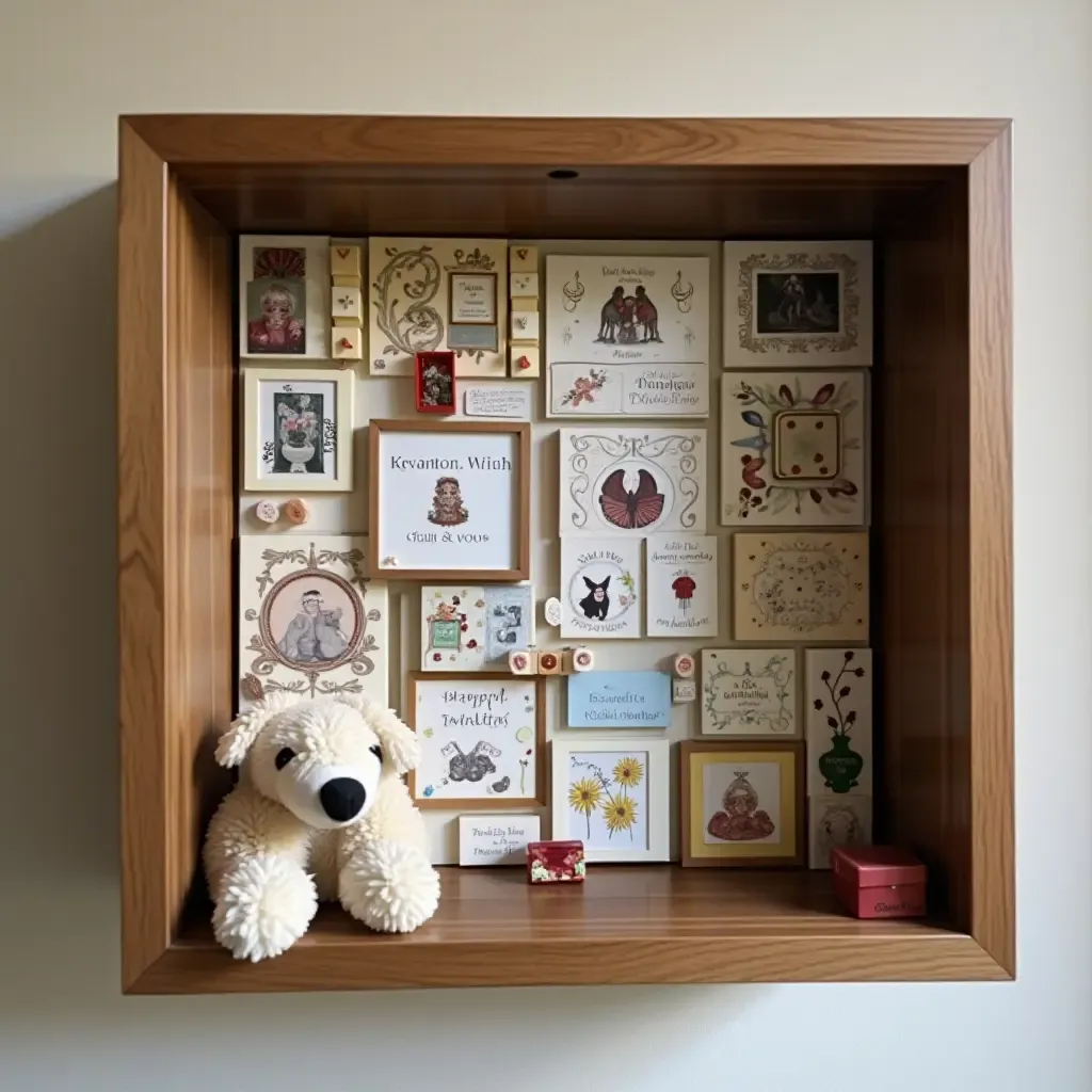 a photo of a shadow box filled with mementos from family events