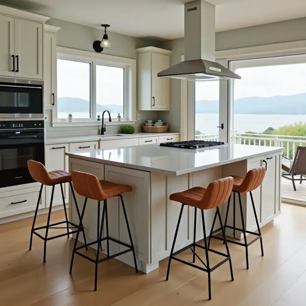 a photo of retro bar stools at a modern kitchen island