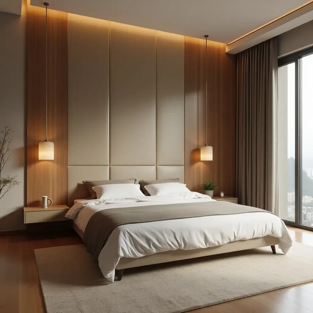 a photo of a zen-inspired bedroom with minimalist storage