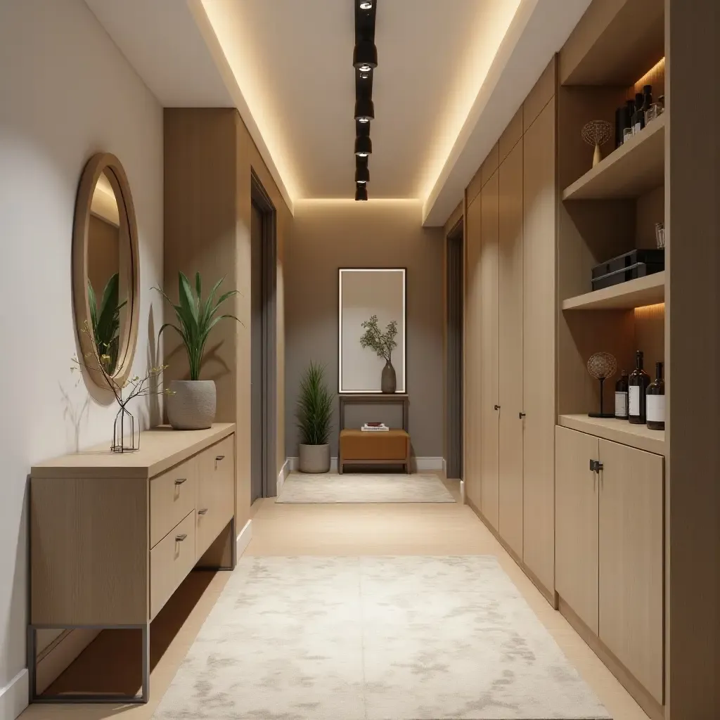 a photo of a corridor utilizing space-saving furniture and decor