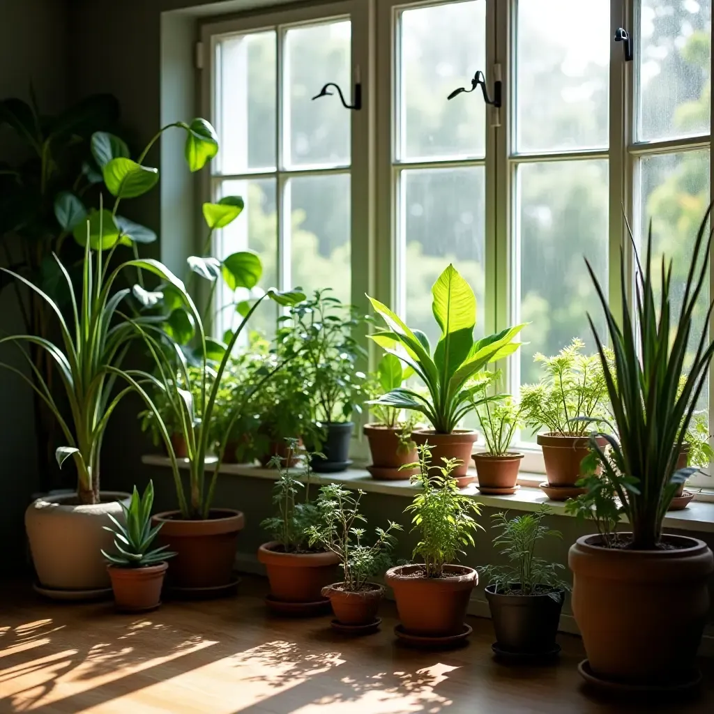 a photo of a nursery with a cozy corner filled with leafy plants