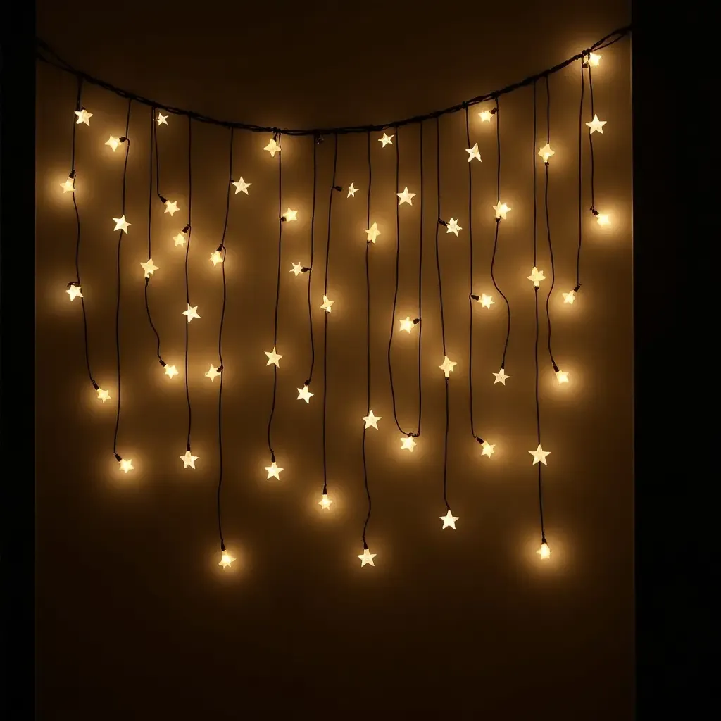 a photo of a whimsical fairy light installation on the wall