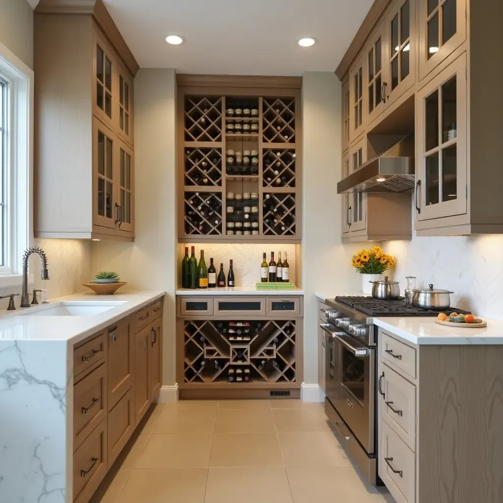 a photo of a pantry with a stylish wine rack incorporated into the design