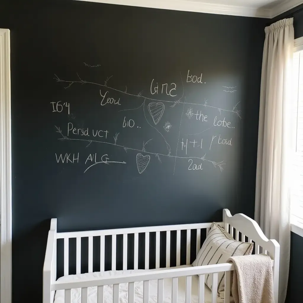 a photo of a DIY chalkboard wall for drawing and writing in the nursery