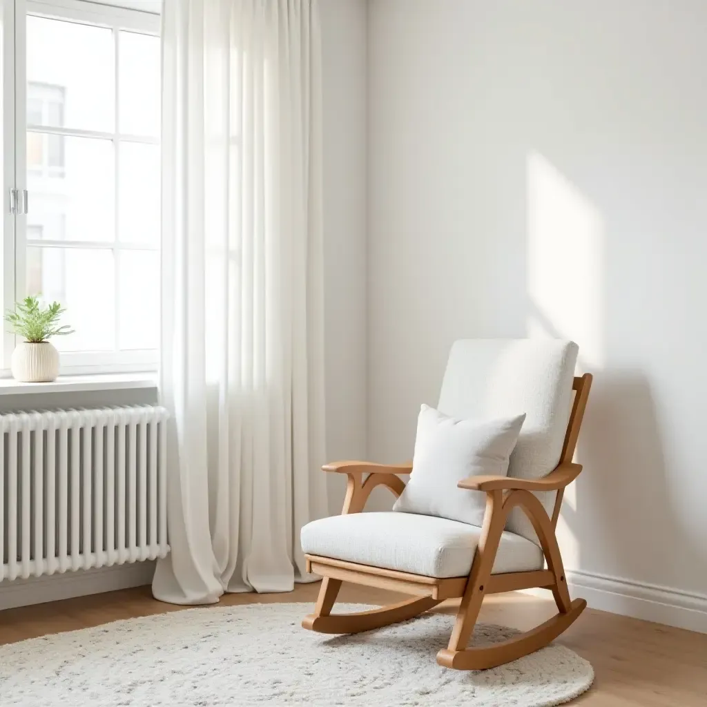 a photo of a vintage glider in a stylish modern nursery