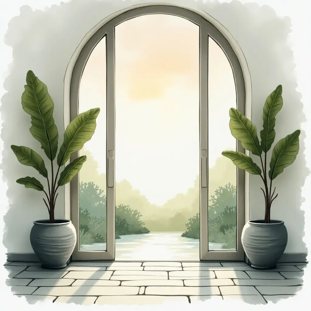 a photo of a serene watercolor painting to calm the entrance