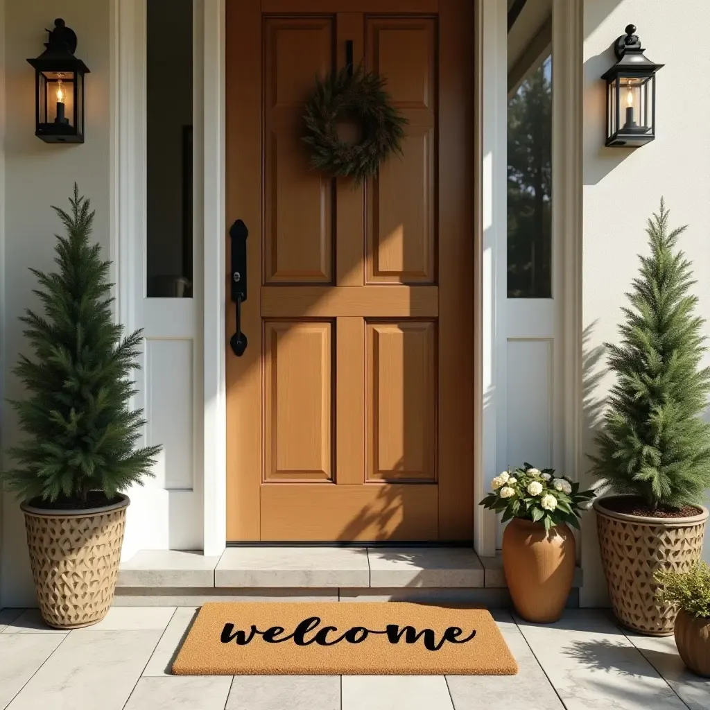 a photo of a cozy entryway with a personalized welcome mat