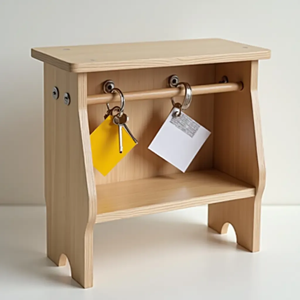 a photo of a wooden folding table for keys and mail