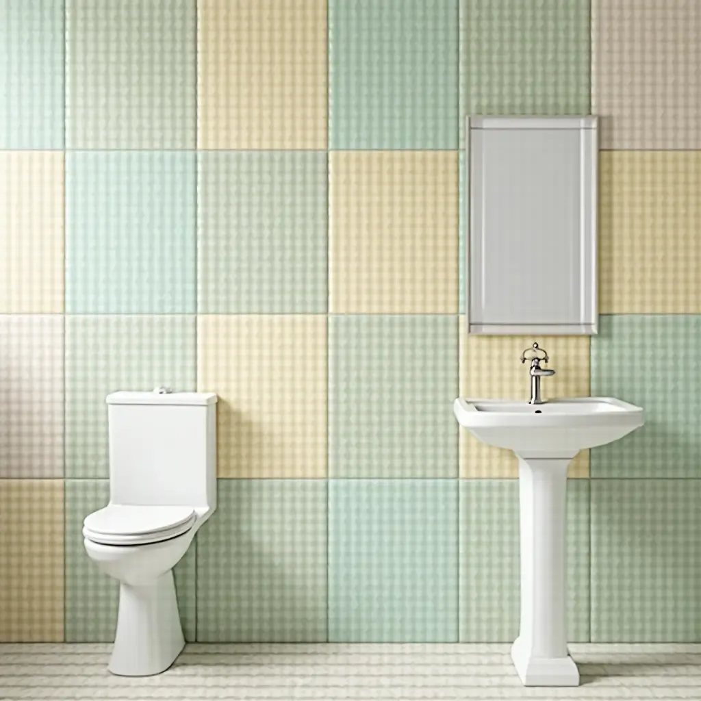 a photo of retro bathroom tiles in pastel colors