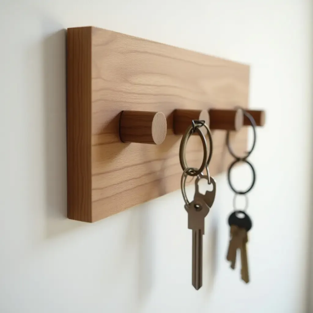 a photo of a wooden key holder mounted on the wall