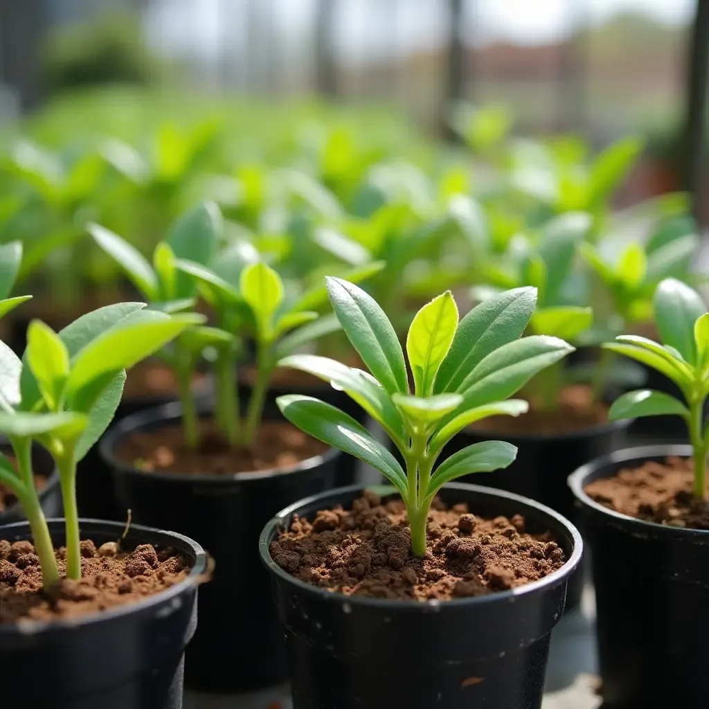 a photo of a nursery with a collection of small potted plants