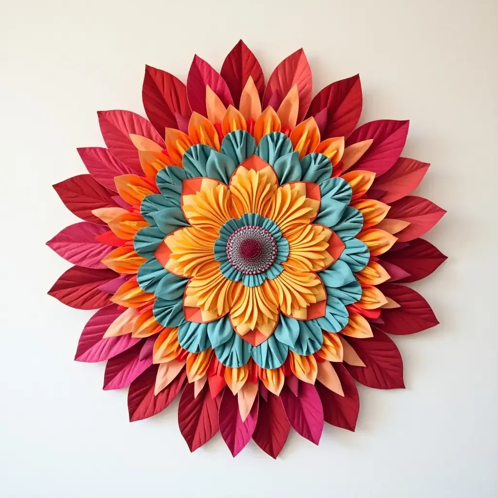 a photo of a DIY fabric wall art piece in vibrant colors