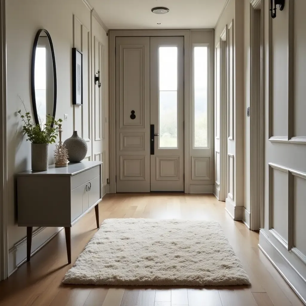 a photo of a shaggy rug providing comfort in a stylish entrance hall