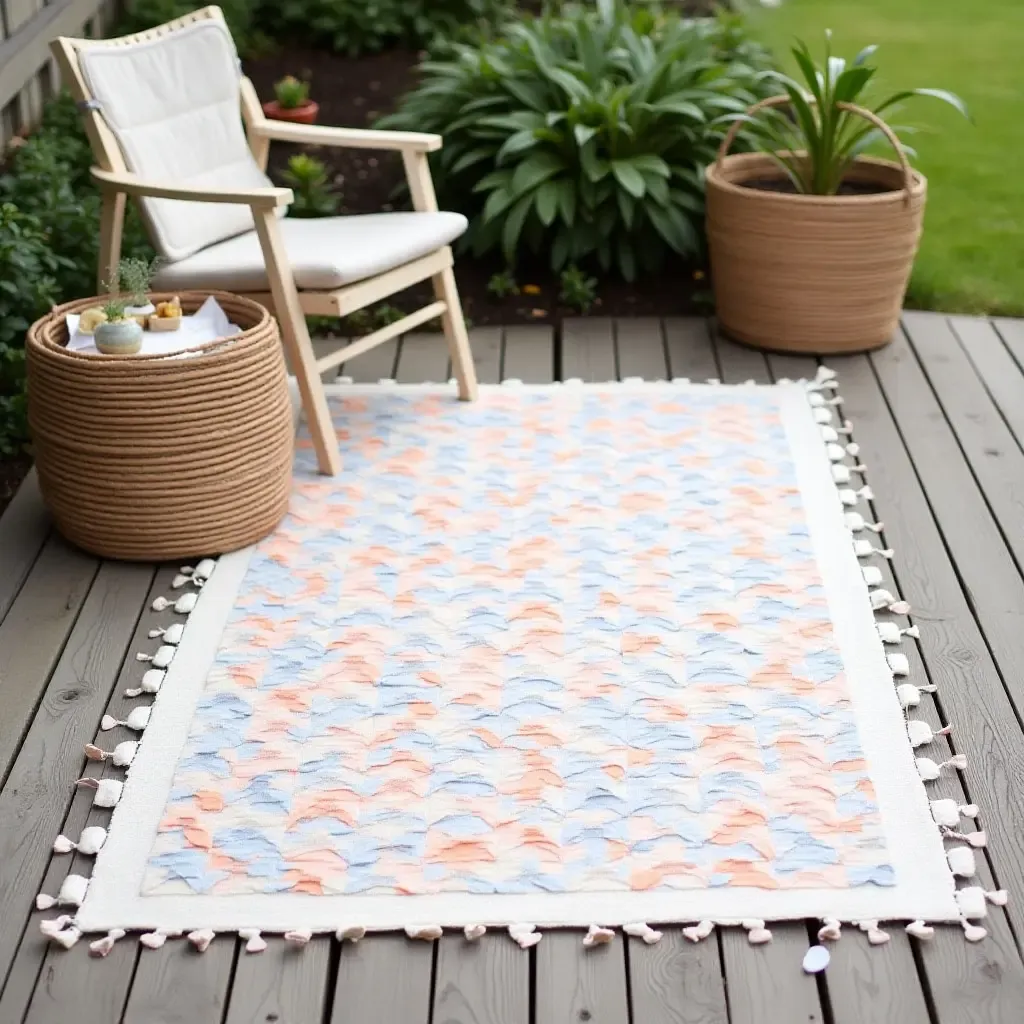 a photo of a DIY outdoor rug made from fabric scraps