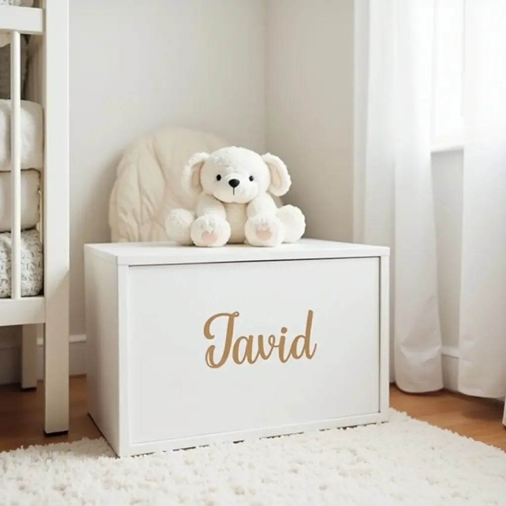 a photo of a nursery with a personalized name storage box