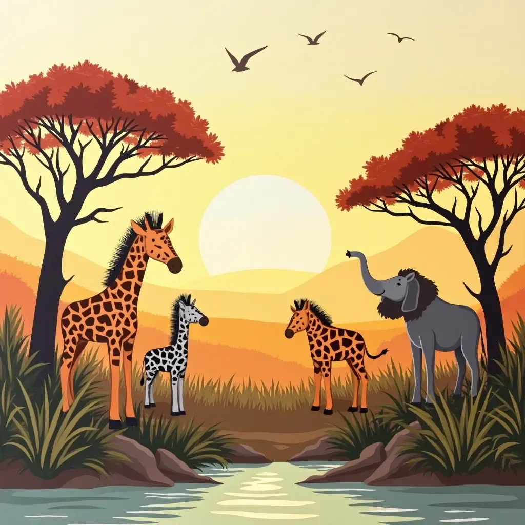 a photo of a vibrant animal safari wall art for explorers