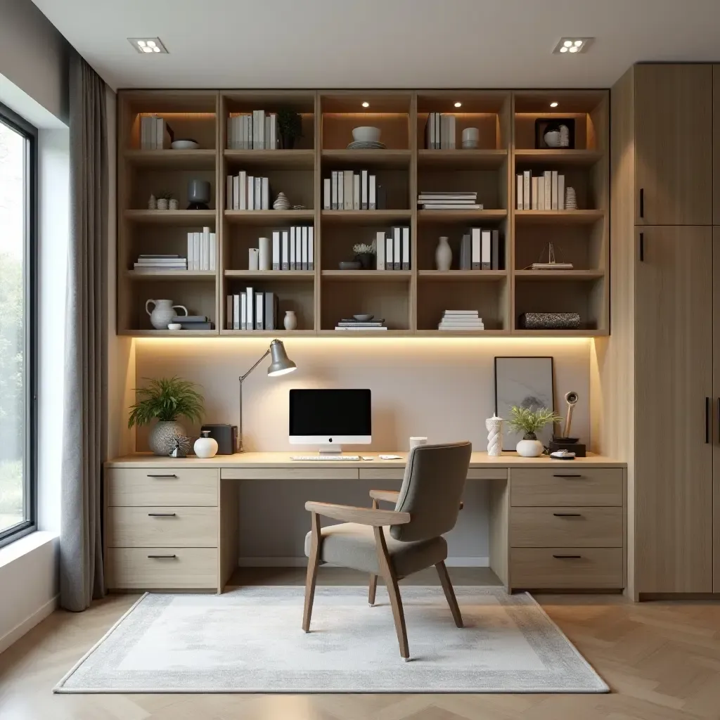 a photo of a contemporary office with open shelving and organized files