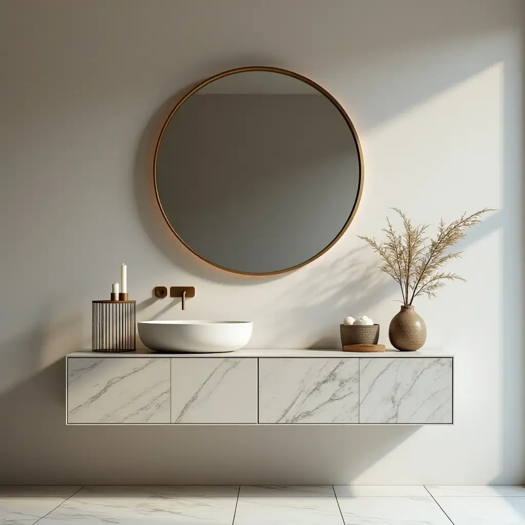 a photo of an elegant poolside shelf with a decorative mirror