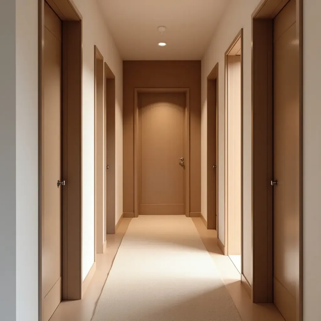 a photo of a Scandinavian-inspired hallway with a warm color scheme