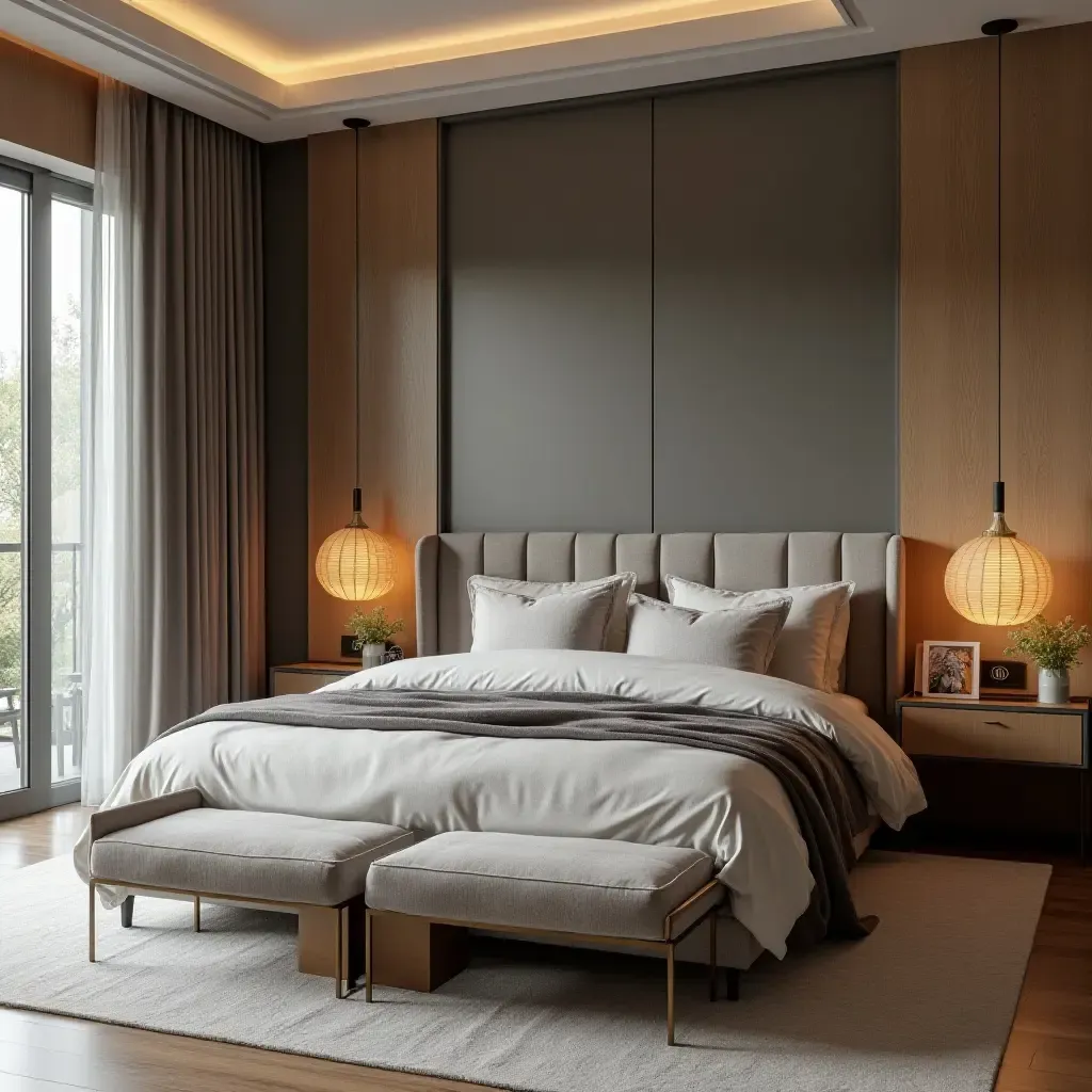 a photo of a stylish bedroom with a mixture of textures