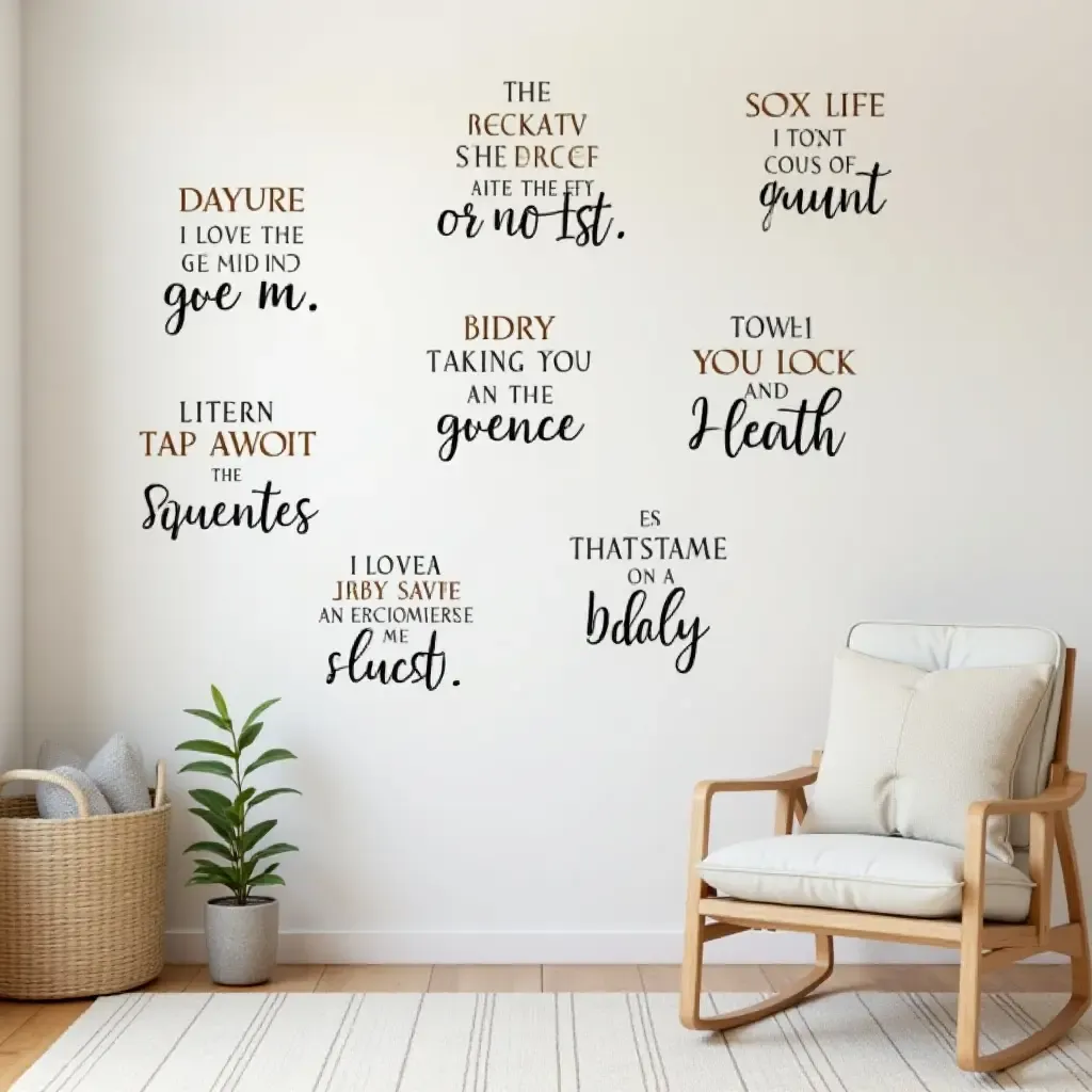 a photo of a wall with removable vinyl decals of favorite quotes in a teen&#x27;s room