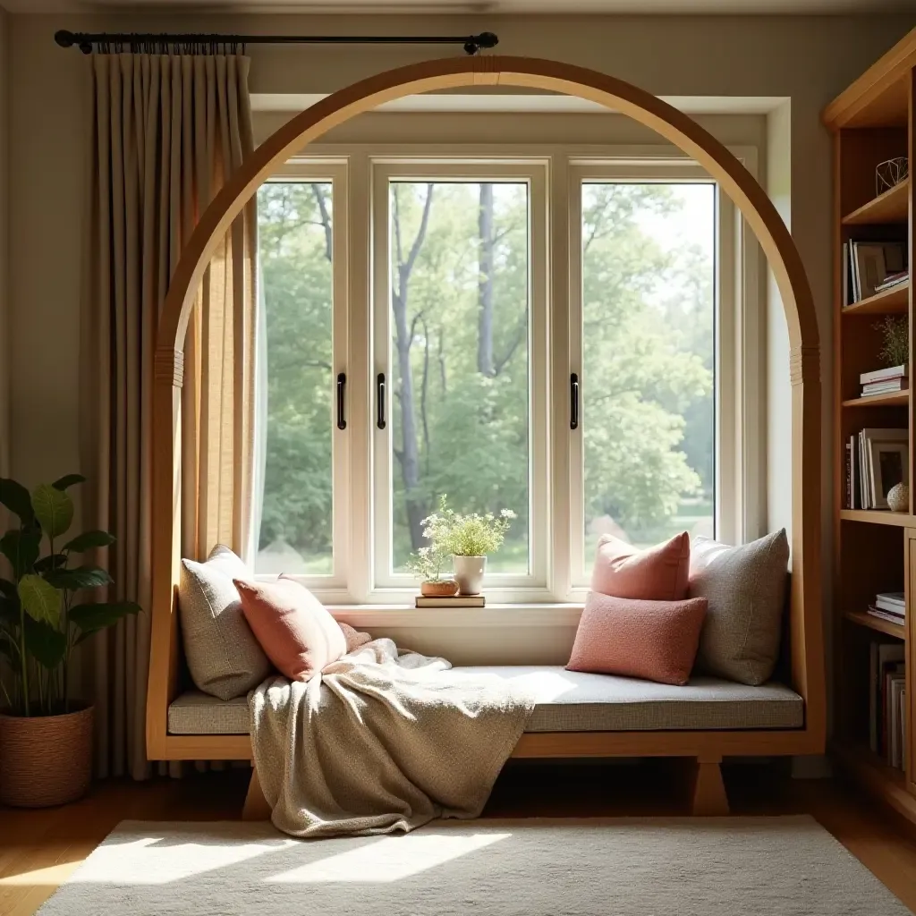 a photo of a reading nook with a comfortable swing chair and cushions