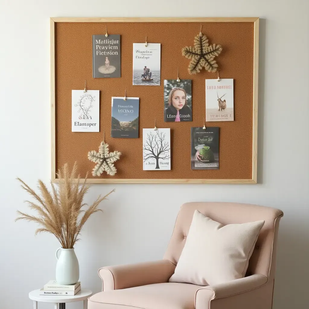 a photo of a cork board displaying favorite book covers