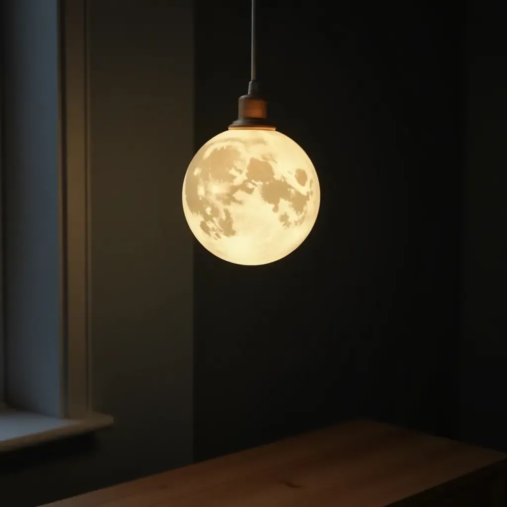 a photo of a pendant light with a moon design in a night-themed nursery