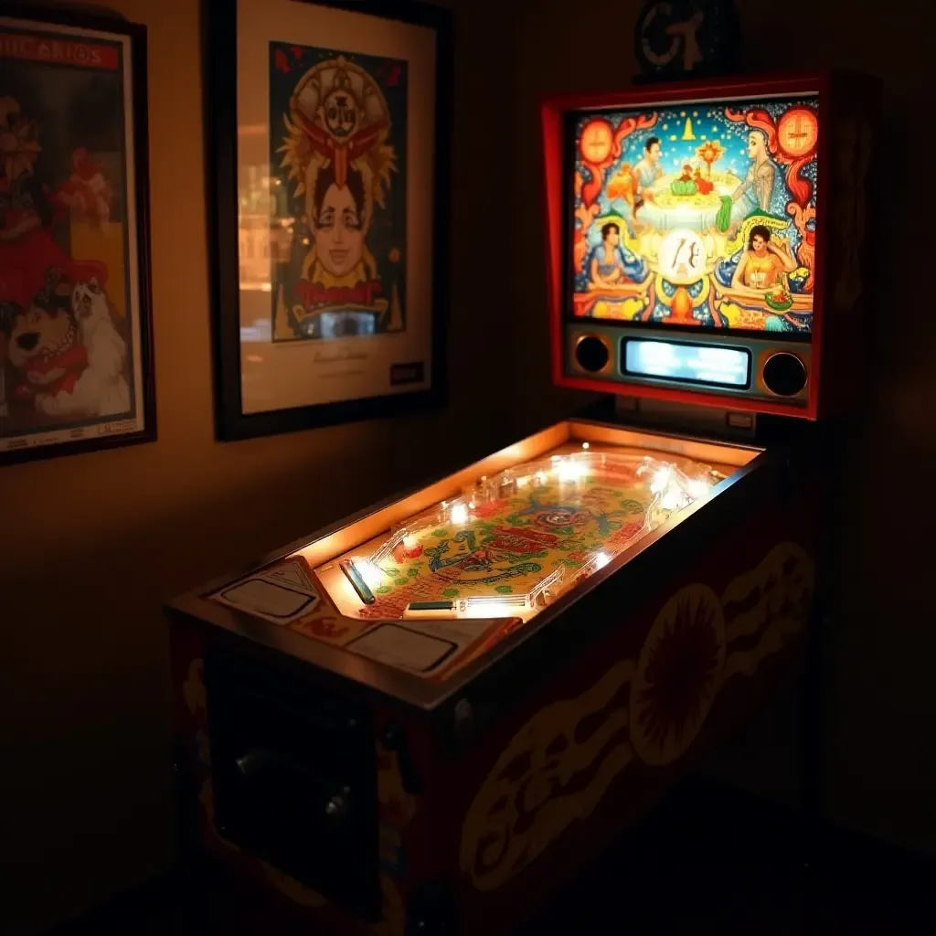 a photo of a classic pinball machine in a retro game corner