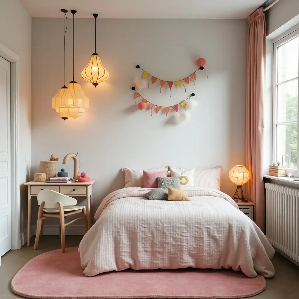 a photo of a whimsical teen room with playful pendant designs